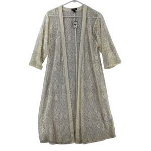 Express Kimono Jacket Womens XS/S Ivory Lace Sheer Long Duster Boho Open‎ Front
